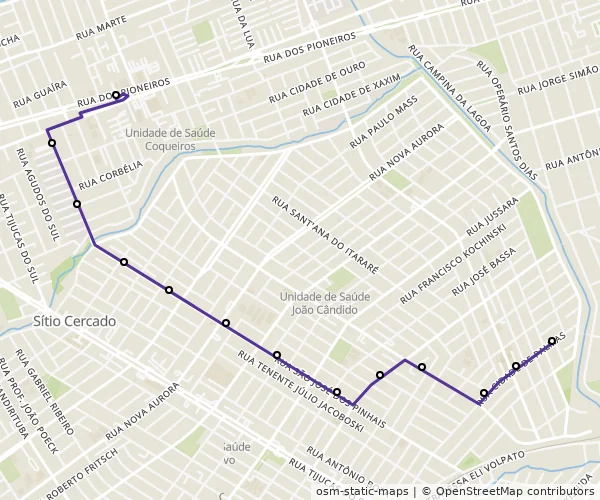 Mapa do itinerário da linha