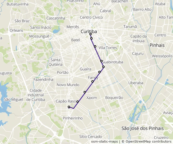 Mapa do itinerário da linha