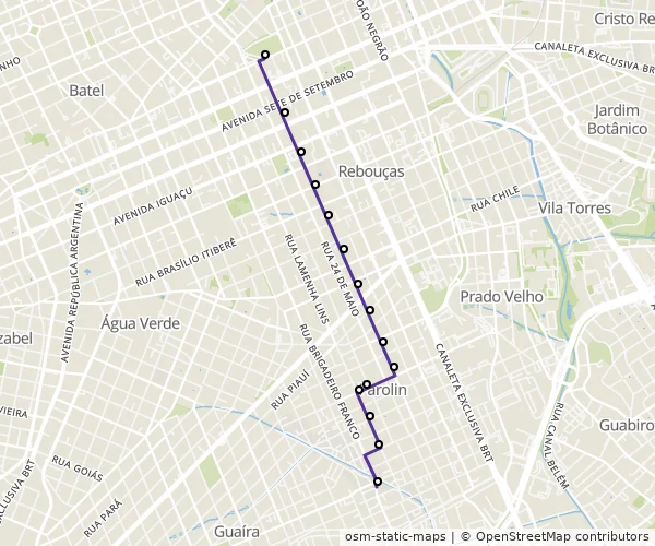 Mapa do itinerário da linha