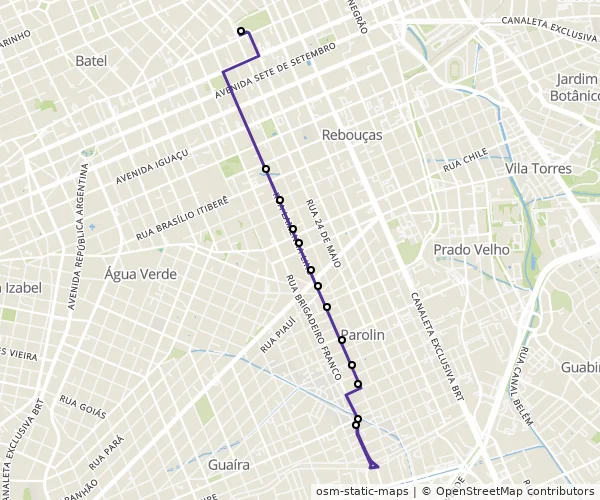 Mapa do itinerário da linha
