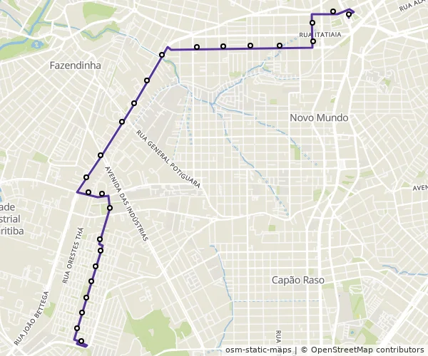 Mapa do itinerário da linha