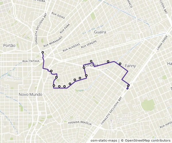 Mapa do itinerário da linha