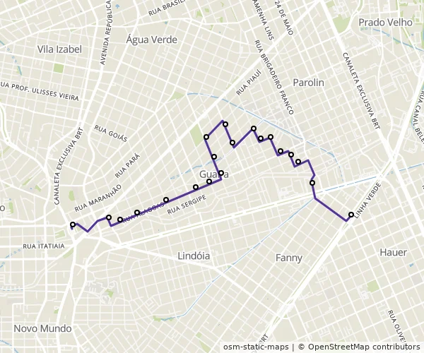 Mapa do itinerário da linha