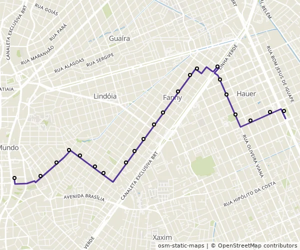 Mapa do itinerário da linha