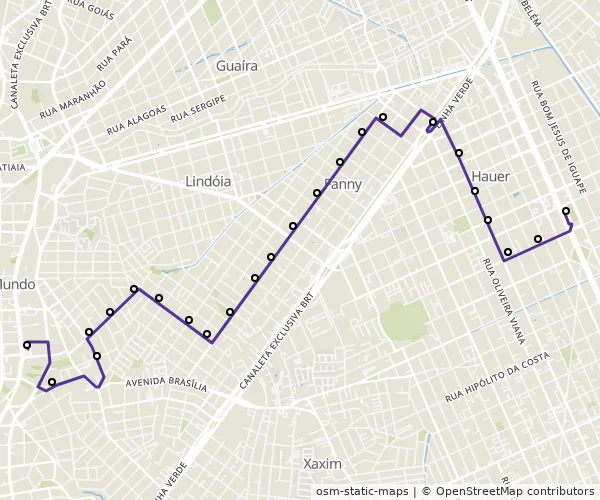 Mapa do itinerário da linha