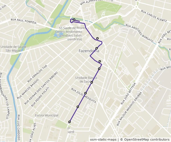Mapa do itinerário da linha