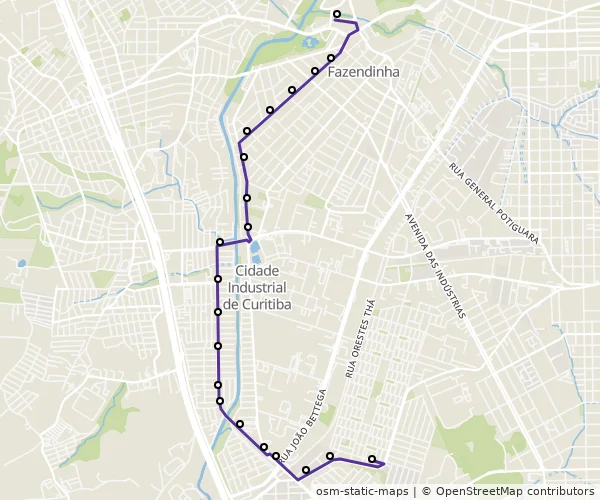 Mapa do itinerário da linha