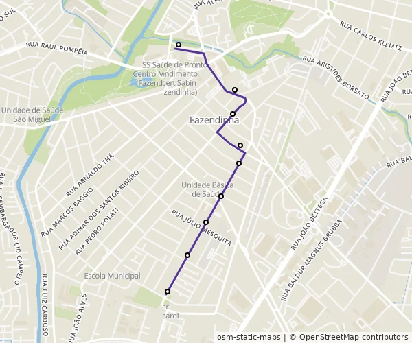 Mapa do itinerário da linha