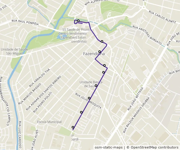 Mapa do itinerário da linha