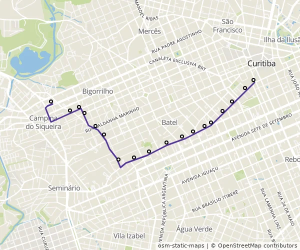 Mapa do itinerário da linha