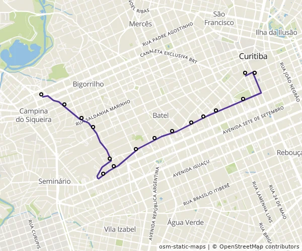 Mapa do itinerário da linha