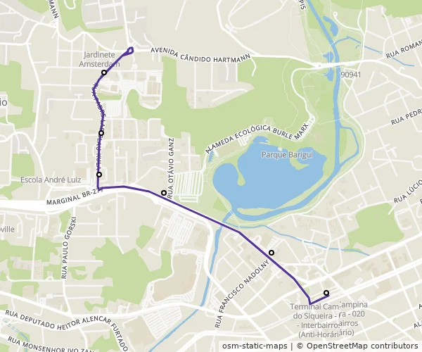 Mapa do itinerário da linha