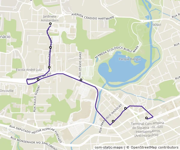 Mapa do itinerário da linha