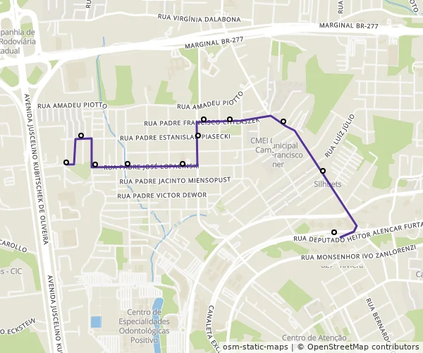 Mapa do itinerário da linha