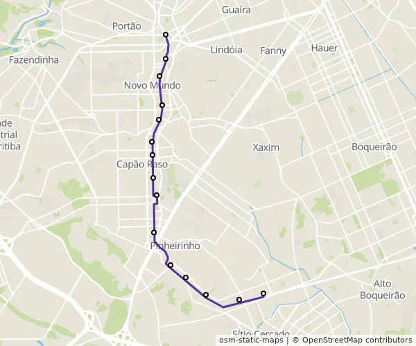 Mapa do itinerário da linha