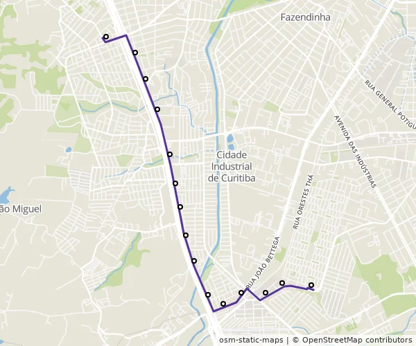 Mapa do itinerário da linha