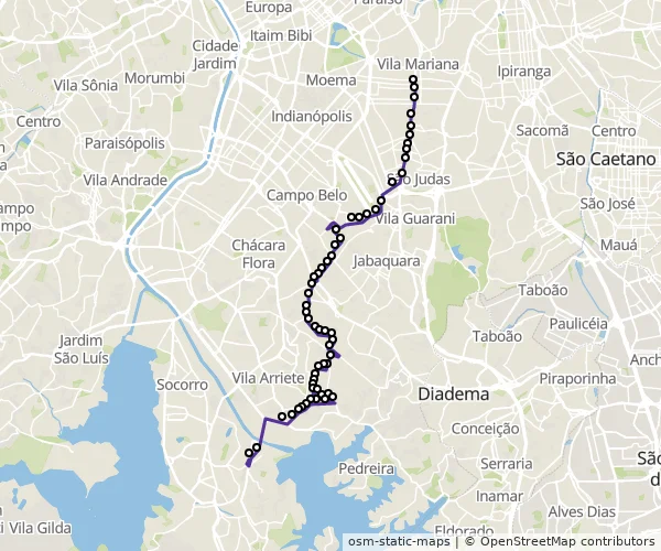 Mapa do itinerário da linha