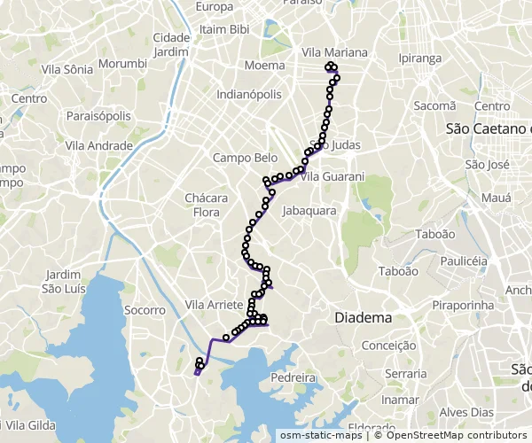 Mapa do itinerário da linha