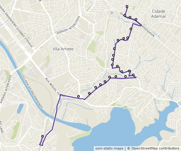 Mapa do itinerário da linha