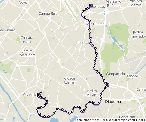 Mapa do itinerário da linha