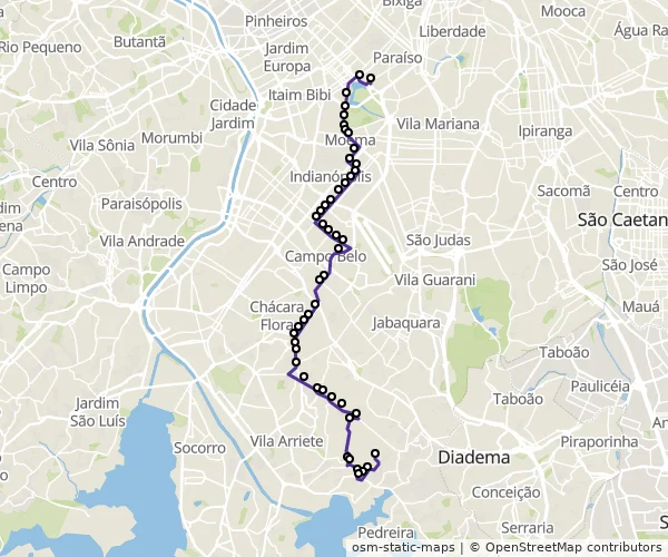 Mapa do itinerário da linha
