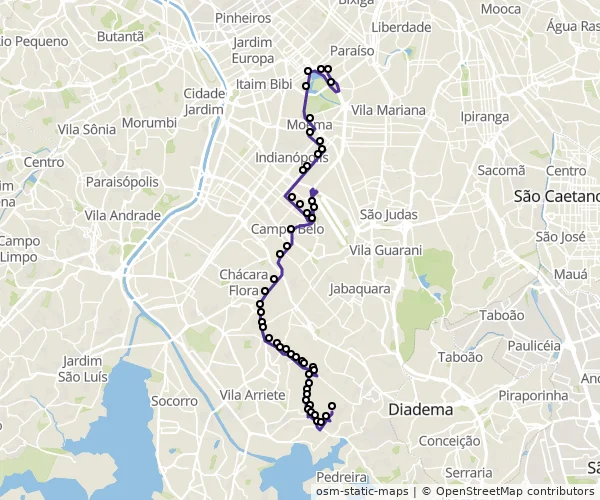 Mapa do itinerário da linha