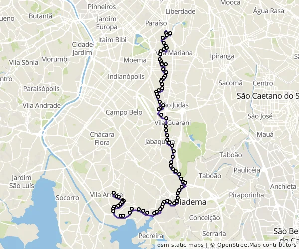Mapa do itinerário da linha