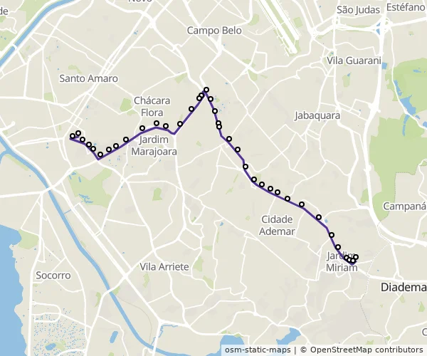 Mapa do itinerário da linha
