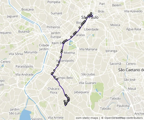 Mapa do itinerário da linha