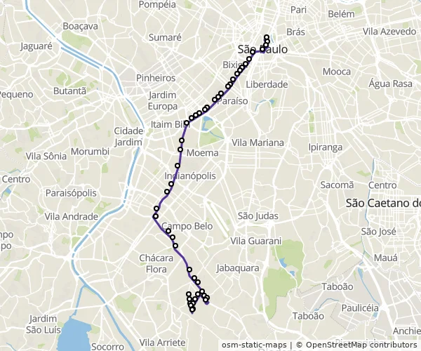Mapa do itinerário da linha