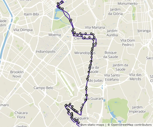 Mapa do itinerário da linha