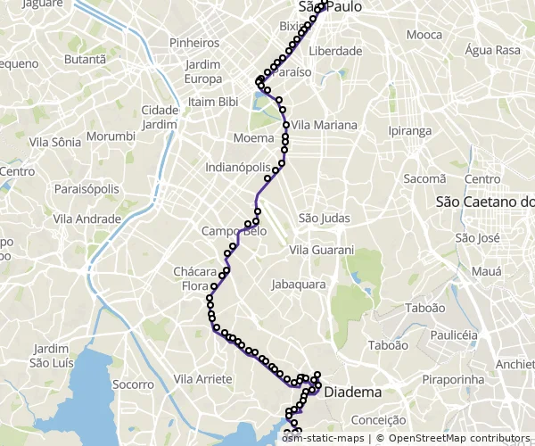 Mapa do itinerário da linha
