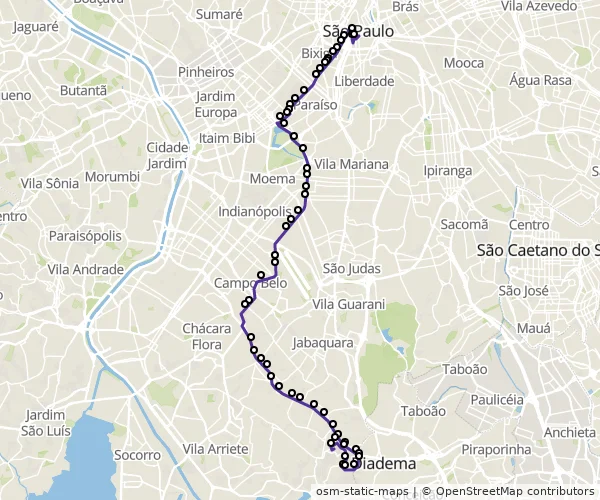 Mapa do itinerário da linha
