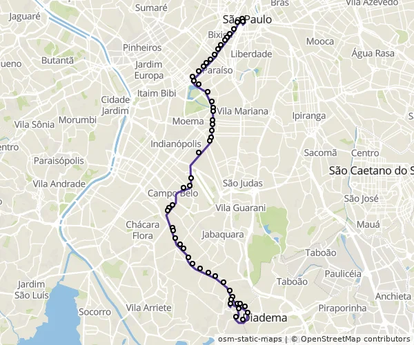 Mapa do itinerário da linha