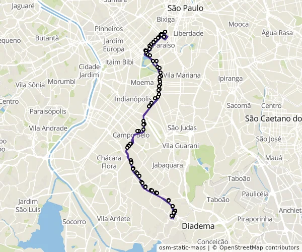 Mapa do itinerário da linha