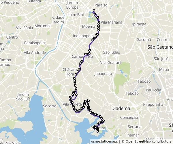 Mapa do itinerário da linha