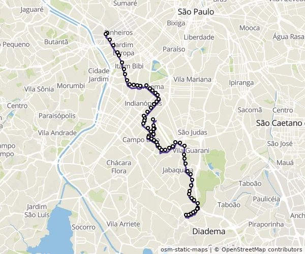 Mapa do itinerário da linha