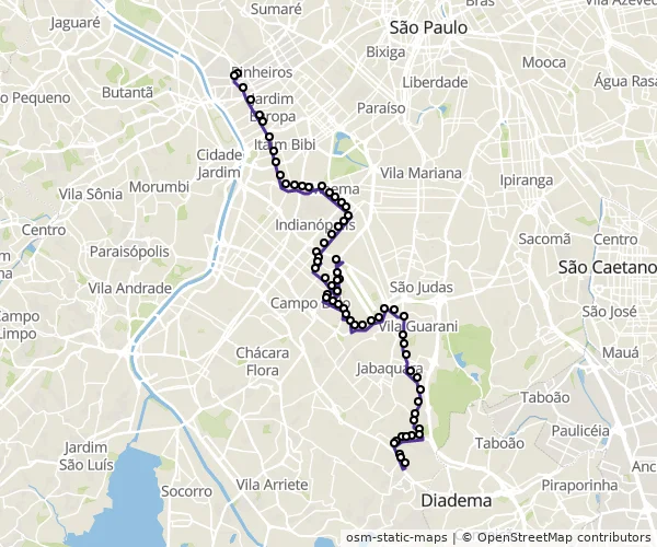 Mapa do itinerário da linha