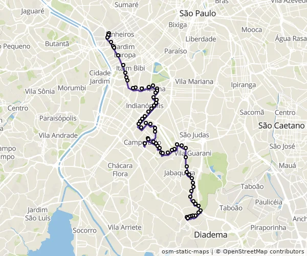 Mapa do itinerário da linha
