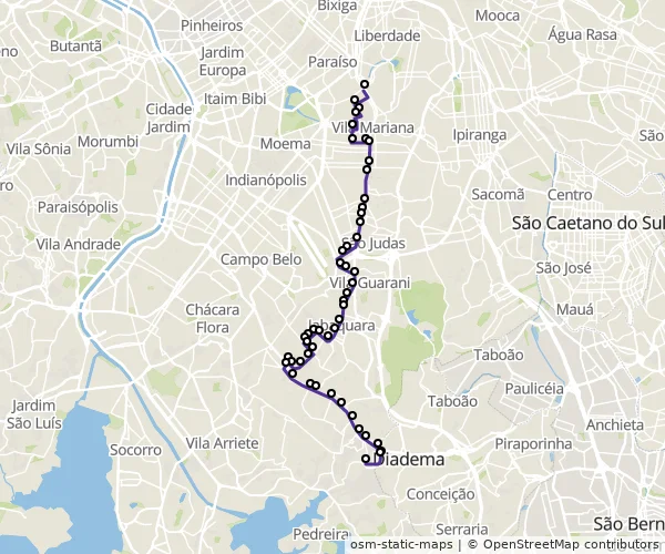 Mapa do itinerário da linha