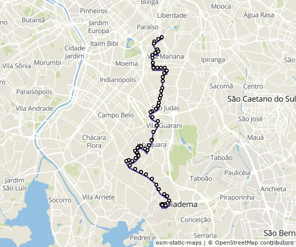 Mapa do itinerário da linha