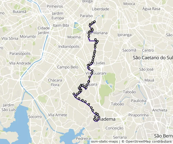 Mapa do itinerário da linha