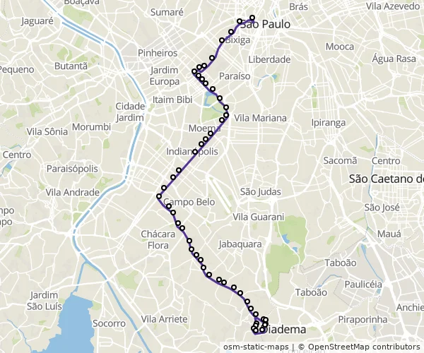 Mapa do itinerário da linha