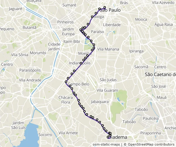 Mapa do itinerário da linha