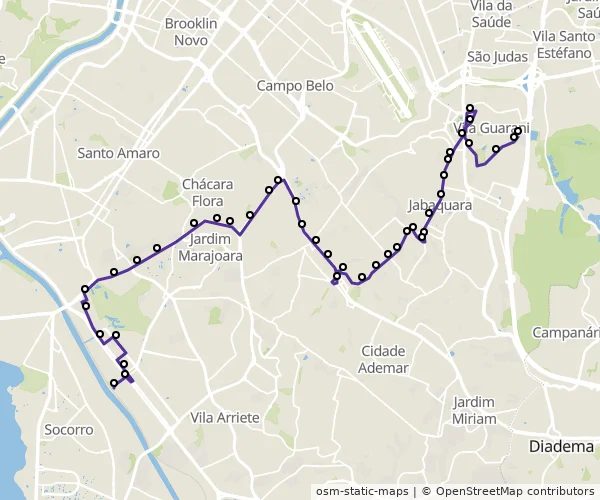 Mapa do itinerário da linha