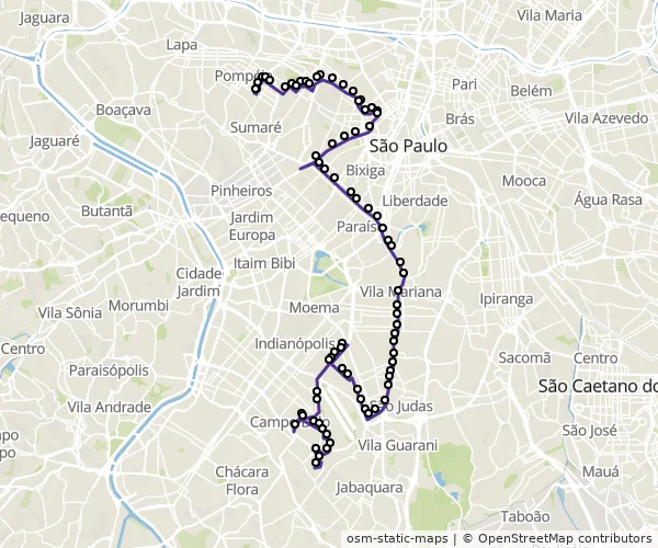Mapa do itinerário da linha