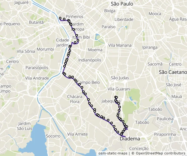 Mapa do itinerário da linha