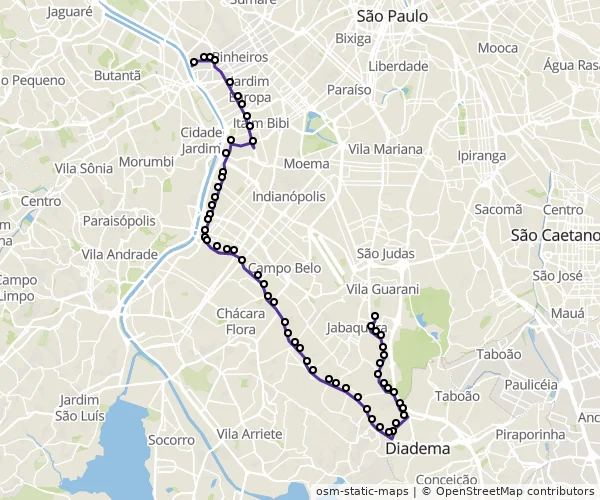 Mapa do itinerário da linha