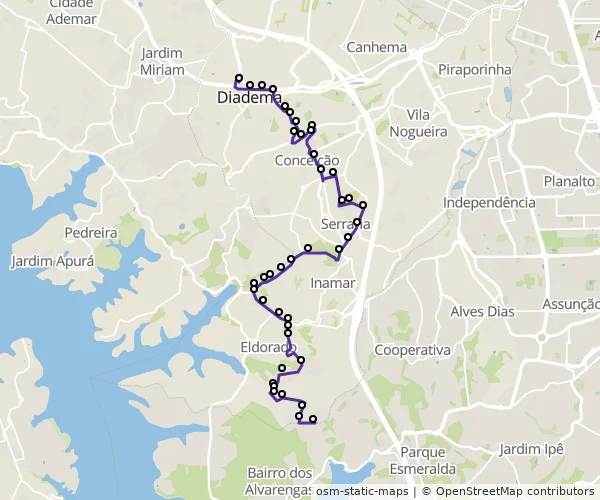 Mapa do itinerário da linha