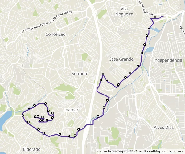 Mapa do itinerário da linha